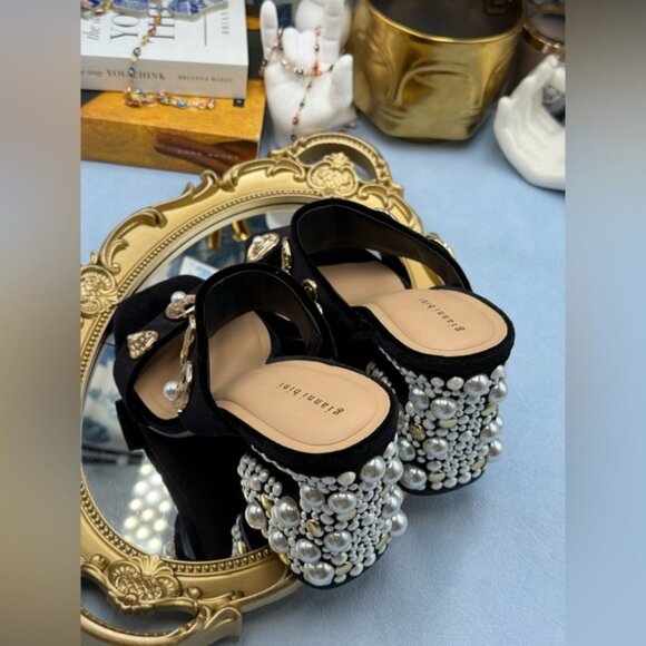 🆕 GIANNI BINI 🧿 NWOB Penei Velvet Pearl Surrealist Ornament Slide Sandal Sz 7 - Picture 10 of 16